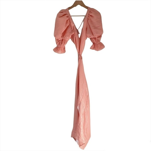 NEW LPA Edith Midi Dress in Orange Houndstooth - Picture 4 of 10